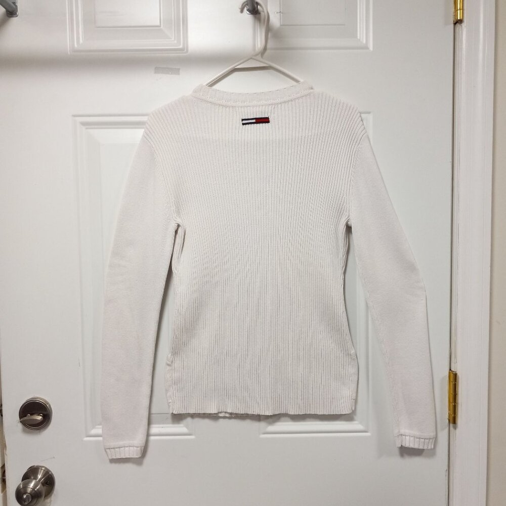 Tommy Hilfiger 100% Cotton Long Sleeve V-Neck Rib Preppy Sweater Gray Medium - Picture 8 of 13